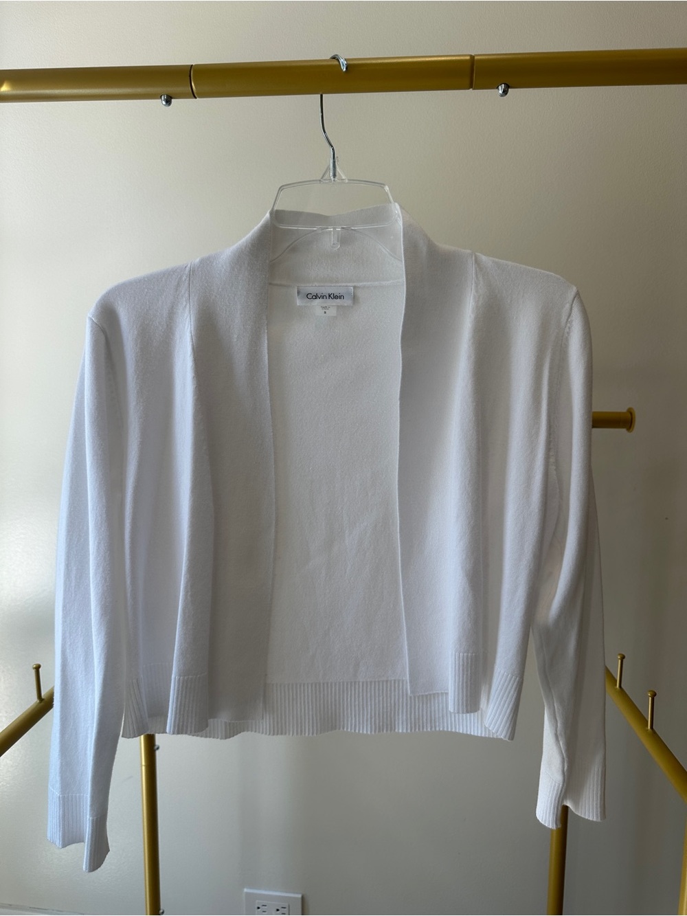 Calvin Klein White Knit open front cropped cardigan